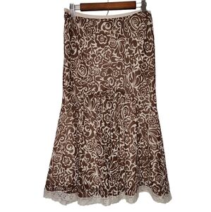 Vintage brown trippy floral skirt with detailed lace